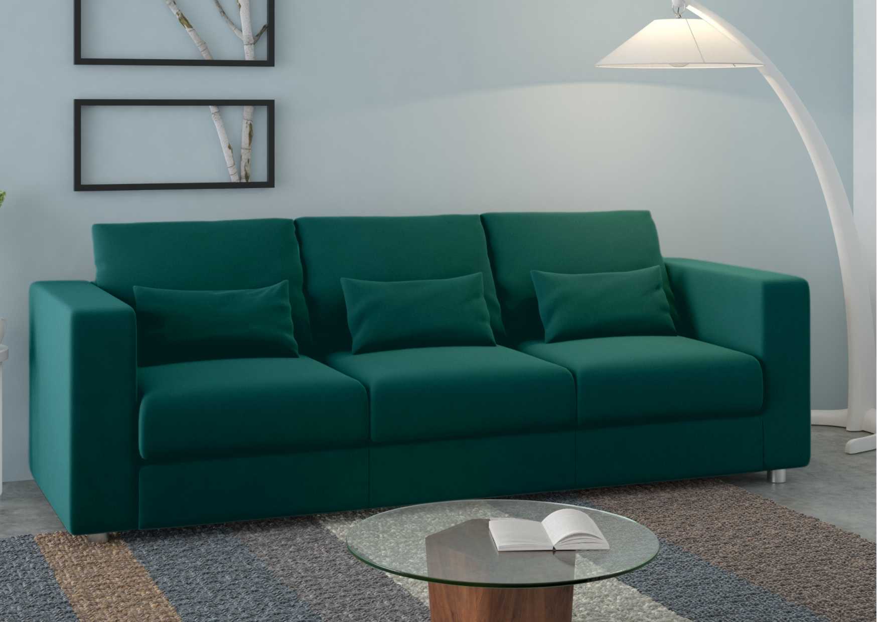 Klasyczna sofa rozkładana w kolorze zielonym